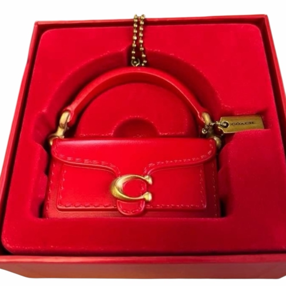 NWT Coach Tabby Mini Bag Charm Red Leather Keychain w Gift Box Dust Bag - Picture 3 of 5